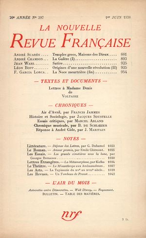 Téléchargez le livre :  La Nouvelle Revue Française N° 297 (Juin 1938)