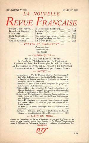 Téléchargez le livre :  La Nouvelle Revue Française N° 299 (Aout 1938)
