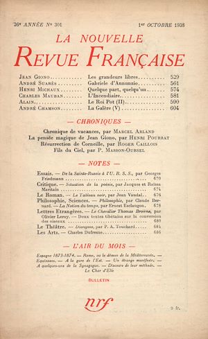 Téléchargez le livre :  La Nouvelle Revue Française N° 301 (Octobre 1938)