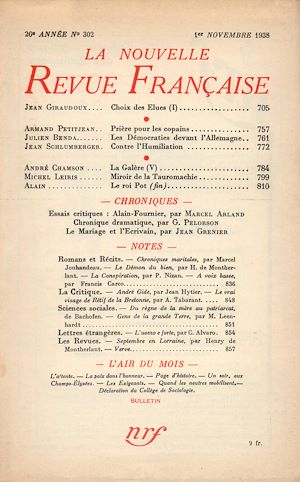 Téléchargez le livre :  La Nouvelle Revue Française N' 302 (Novembre 1938)