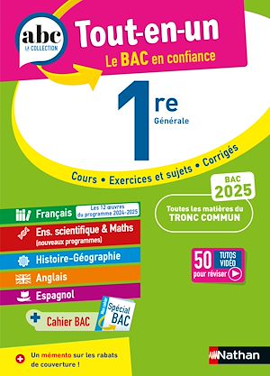 Téléchargez le livre :  ABC Tout en un 1re - Toutes les matières du tronc commun Première 2024-2025 - Français, Enseignement scientifique, Histoire-Géographie, Anglais, Espagnol - EPUB