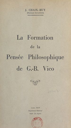 Téléchargez le livre :  La formation de la pensée philosophique de G.-B. Vico