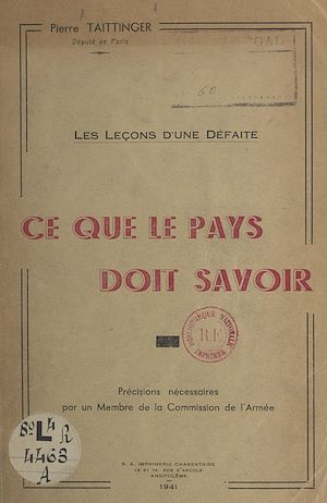 Téléchargez le livre :  Les leçons d'une défaite, ce que le pays doit savoir