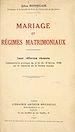 Télécharger le livre :  Mariage et régimes matrimoniaux : leur réforme récente