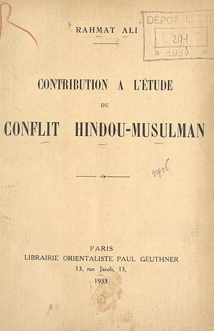 Téléchargez le livre :  Contribution à l'étude du conflit hindou-musulman