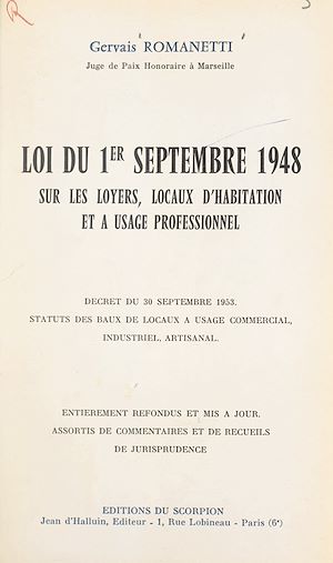 Download the eBook: Loi du 1er septembre 1948 sur les loyers, locaux d'habitation et à usage professionnel