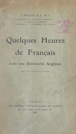 Téléchargez le livre :  Quelques heures de français dans une université anglaise