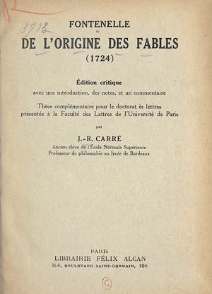 Téléchargez le livre :  Fontenelle : de l'origine des fables (1724)