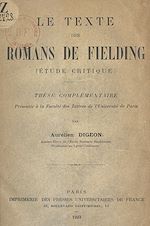 Télécharger le livre :  Le texte des romans de Fielding (étude critique)
