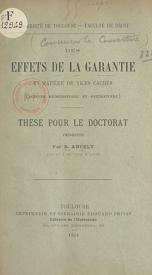 Download the eBook: Des effets de la garantie en matière de vices cachés (actions rédhibitoire et estimatoire)