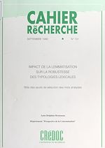 Télécharger le livre :  Impact de la lemmatisation sur la robustesse des typologies lexicales
