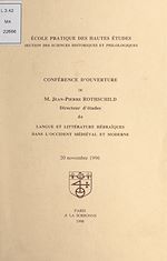 Télécharger le livre :  Conférence d'ouverture de M. Jean-Pierre Rothschild