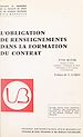 Télécharger le livre :  L'obligation de renseignements dans la formation du contrat