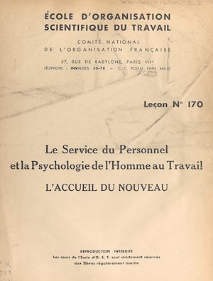 Téléchargez le livre :  Le service du personnel et la psychologie de l'homme au travail