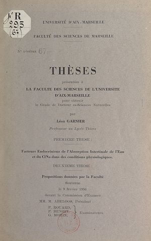 Téléchargez le livre :  Facteurs endocriniens de l'absorption intestinale de l'eau et du ClNa dans les conditions physiologiques