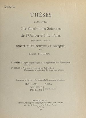 Téléchargez le livre :  La parole synthétique et son application dans la correction auditive