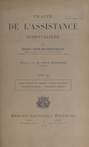 Téléchargez le livre :  Traité de l'assistance hospitalière (3)