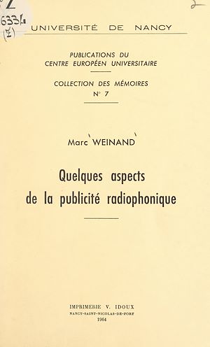 Téléchargez le livre :  Quelques aspects de la publicité radiophonique