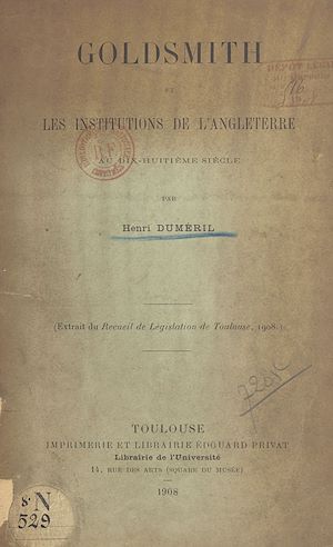 Download the eBook: Goldsmith et les institutions de l'Angleterre au dix-huitième siècle