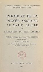 Télécharger le livre :  Paradoxe de la pensée anglaise au XVIIIe siècle
