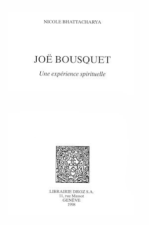 Téléchargez le livre :  Joë Bousquet : une expérience spirituelle