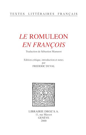 Téléchargez le livre :  Le "Romuleon" en françois / Traduction de Sébastien Mamerot