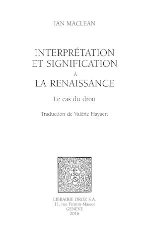 Téléchargez le livre :  Interprétation et signification à la Renaissance