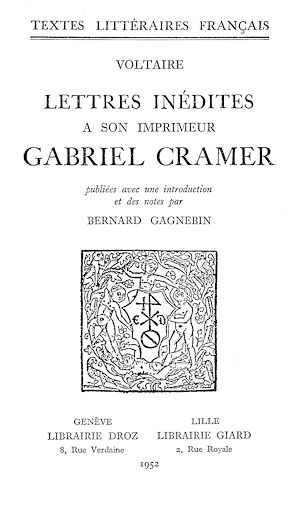 Téléchargez le livre :  Lettres inédites à son imprimeur Gabriel Cramer
