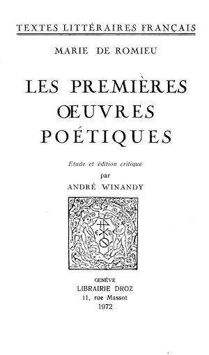 Téléchargez le livre :  Les premières œuvres poétiques