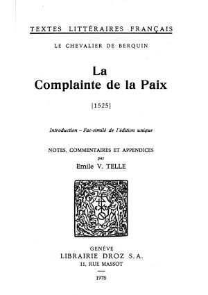 Téléchargez le livre :  La Complainte de la Paix : 1525
