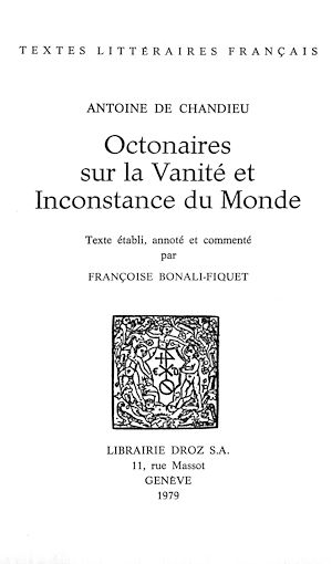 Téléchargez le livre :  Octonaires sur la vanité et inconstance du monde