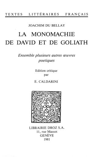 Téléchargez le livre :  La Monomachie de David et de Goliath