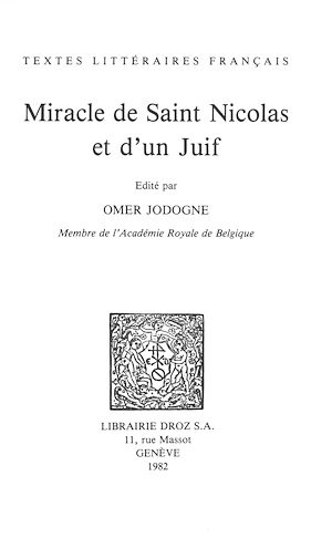 Téléchargez le livre :  Miracle de Saint Nicolas et d'un Juif
