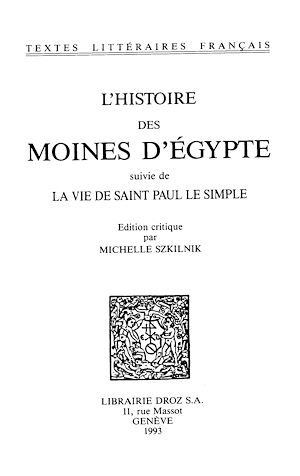 Téléchargez le livre :  L'Histoire des moines d'Egypte