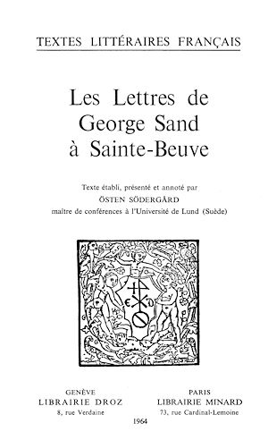 Téléchargez le livre :  Les Lettres de George Sand à Sainte-Beuve