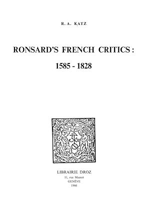 Téléchargez le livre :  Ronsard's French Critics : 1585-1828