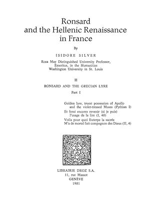 Téléchargez le livre :  Ronsard and the Hellenic Renaissance in France