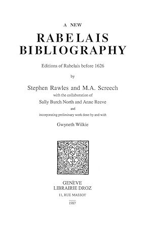 Téléchargez le livre :  A New Rabelais Bibliography : Editions of Rabelais before 1626