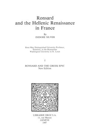 Téléchargez le livre :  Ronsard and the Hellenic Renaissance in France