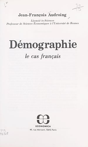 Téléchargez le livre :  Démographie : le cas français