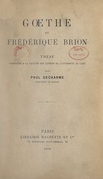 Download this eBook Gœthe et Frédérique Brion