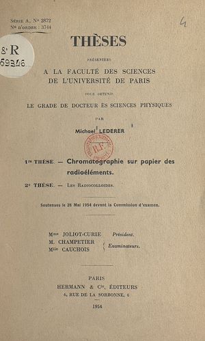 Téléchargez le livre :  Chromatographie sur papier des radioéléments